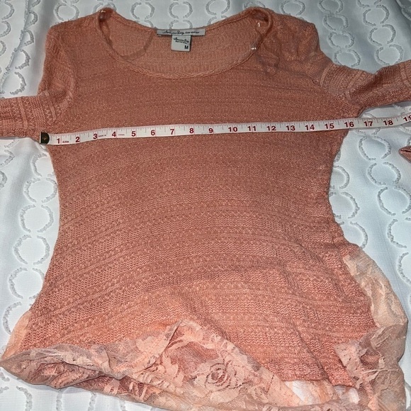 American Rag Peach Lace Hem Sweater - Size Medium - Picture 3 of 5